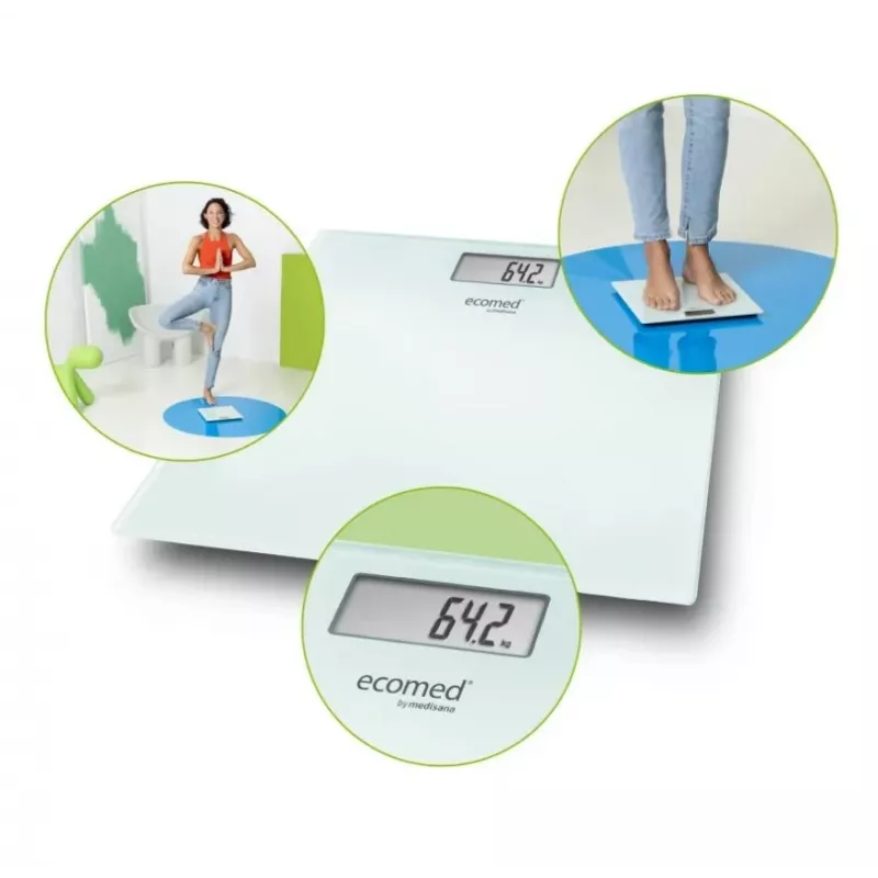 Ecomed by Medisana PS-72E Personenwaage – 150 kg, Glasplattform, weiß