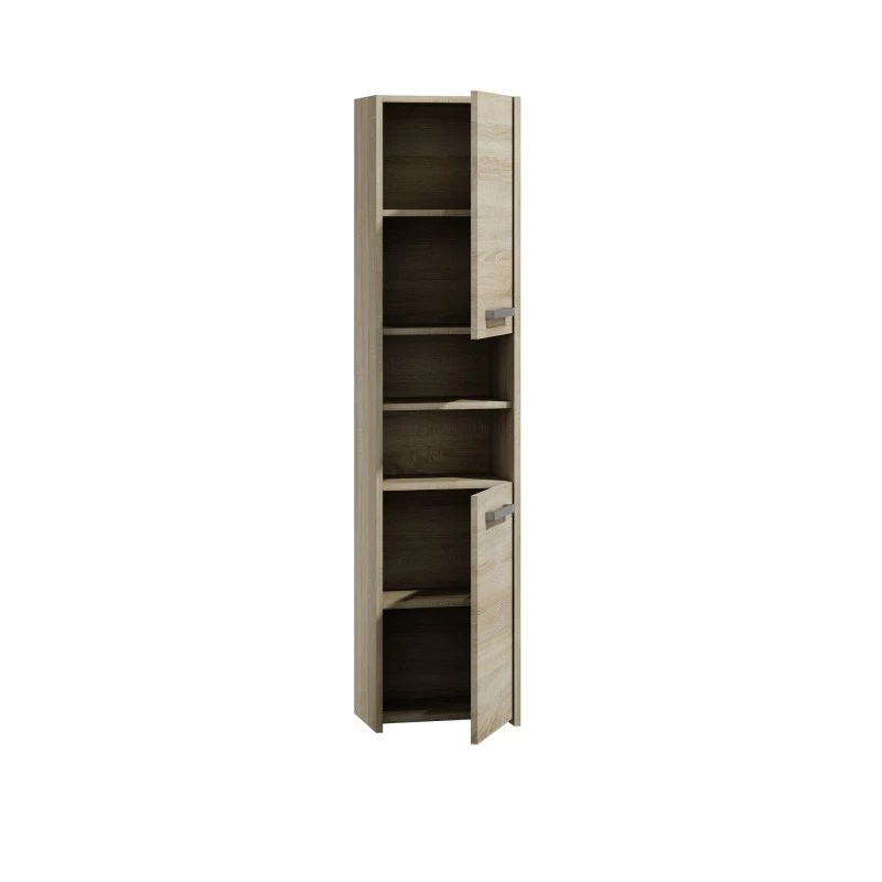Badezimmer-Standschrank Top e shop S40 SONOMA — Eichenfarbener Rahmen, freistehend, 6 Regalböden, 400×300×1700 mm