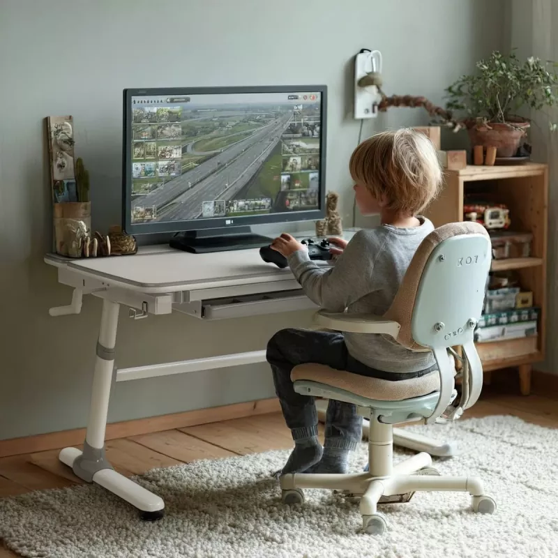 Ergo Office Kinder ergonomisch höhenverstellbarer Schreibtisch, grau, max. 100 kg, ER-417 2cz