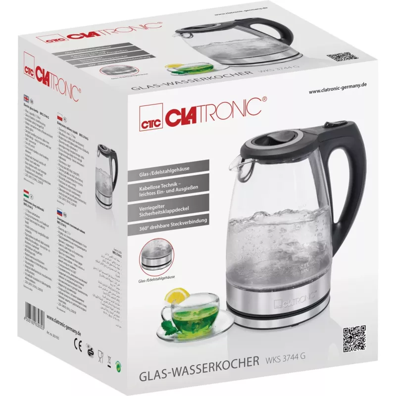 Wasserkocher CLATRONIC WKS 3744 G — 1,7 L, 2200 W, Edelstahl/Kunststoff, Wasserstandsanzeige