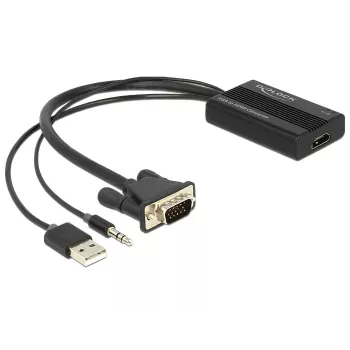 Video-Adapterkabel DeLOCK 62597 0,25 m HDMI Typ A VGA D-Sub 3,5 mm USB Typ-A Schwarz