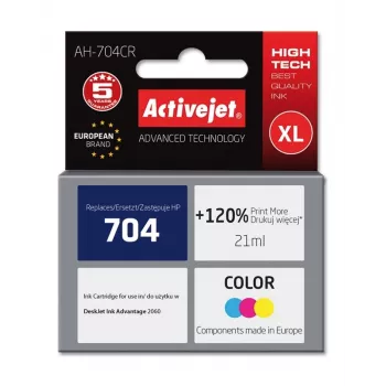 Tintenpatrone ActiveJet AH-704CR kompatibel für HP 704, XL mit hoher Reichweite, Farbe (Cyan/Magenta/Gelb), 21 ml, wiederaufbereitet Premium