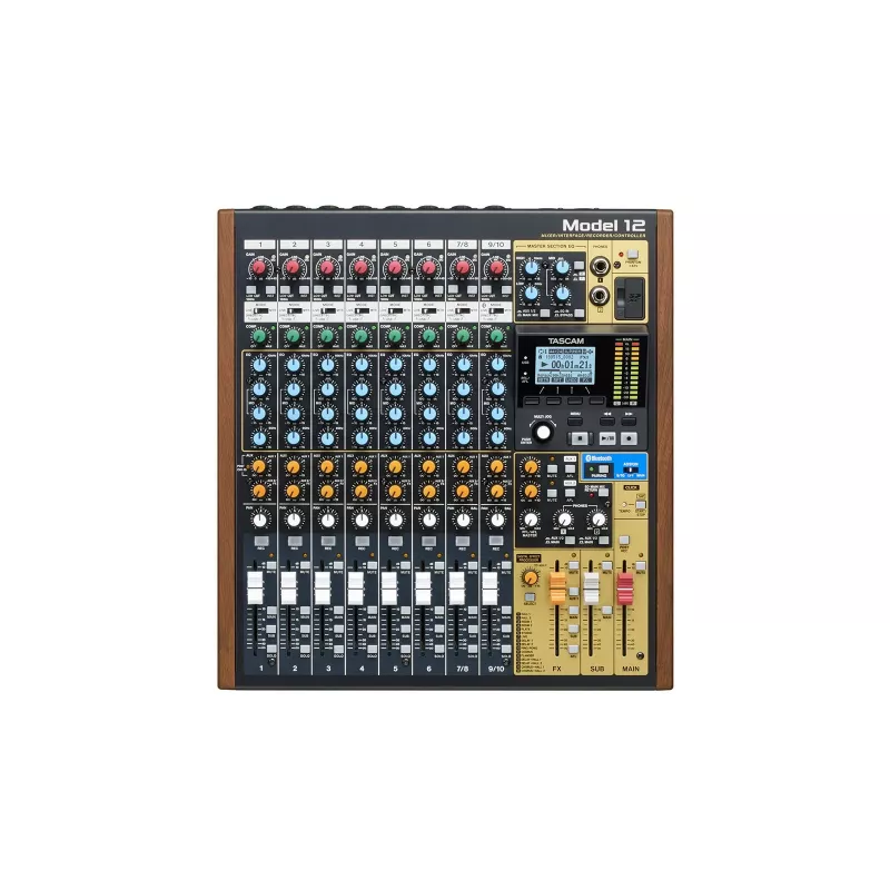 Mixer Tascam Model 12 — 12‑Kanal Analog‑/Digitalmischpult, 24‑Bit, 48 kHz, USB‑C, SD‑Karte, Bluetooth 5.0