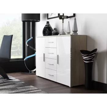 Cama Wohnzimmer-Sideboard UNI Sonoma-Eiche/weiß glänzend