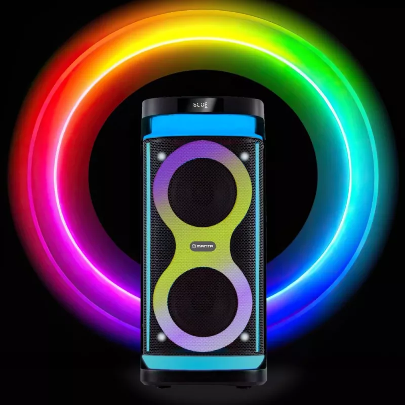 Tragbarer Lautsprecher MANTA SPK0601B100, 100 W, Bluetooth, Karaoke, drahtloses Mikrofon, Akku, Equalizer, Disco-Beleuchtung