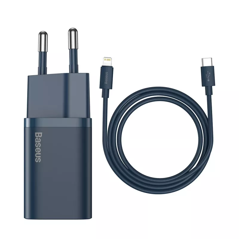 Baseus Super Si Power Charger mit USB-C auf Lightning Kabel 20W Blau