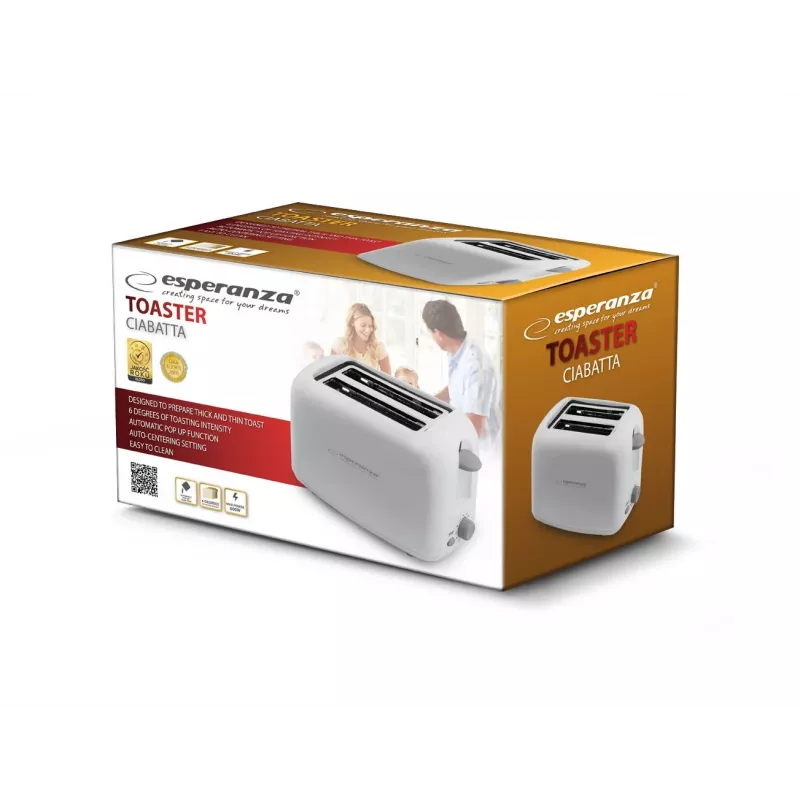 Esperanza EKT002 Ciabatta Toaster, 2 Schlitze, 600 W, Weiß