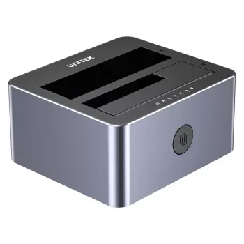 Dockingstation Unitek 51642 für 2,5-Zoll-/3,5-Zoll-SATA-Laufwerke, USB-C 10 Gbit/s, 2 Einschübe, Aluminium