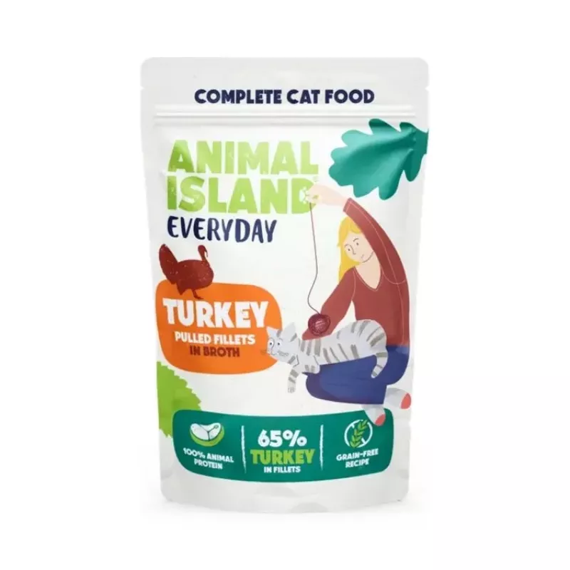 Nassfutter für Katzen animal island Everyday Puten- und Weißfischfilets in Brühe 4×85 g Beutel (4×85 g)