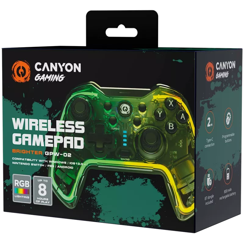 CANYON Gamepad Brighter GPW-02 BT+Dongle Wireless Crystal