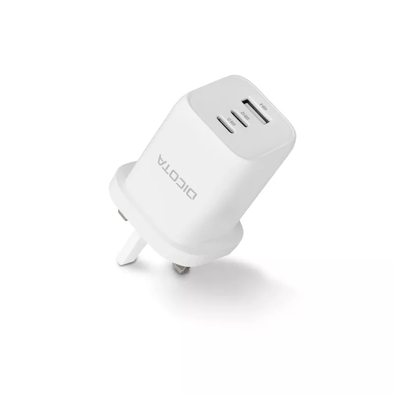 Dicota Netzteil - kompakt, GaN - 65 Watt - 5 A - PD 3.0 - 3 Ausgangsanschlüsse (2 x USB-C, USB)