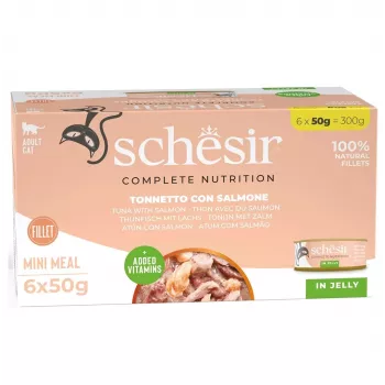 SCHESIR Thunfisch mit Lachs in Gelee - Nassfutter für Katzen - 6x50g
