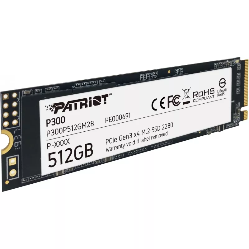 Interne SSD PATRIOT P300 512 GB M.2 PCIe NVMe — Lesen 1700 MB/s, Schreiben 1200 MB/s, 3D NAND, 3,8 mm, TBW 240