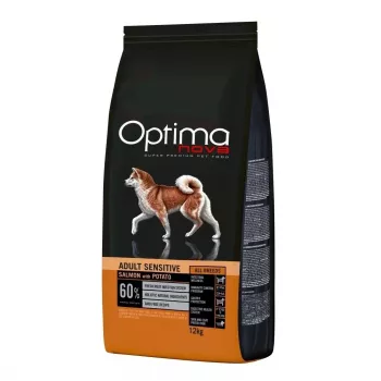 Trockenfutter für Hunde Optimanova Adult Sensitive Salmon & Potato 12 kg für ausgewachsene Hunde mit empfindlicher Verdauung