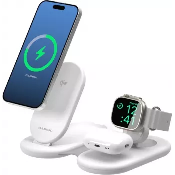 Kabelloser Ladeständer ALOGIC PACKAWAY 3IN1 QI2 Weiß 10W Schnellladung