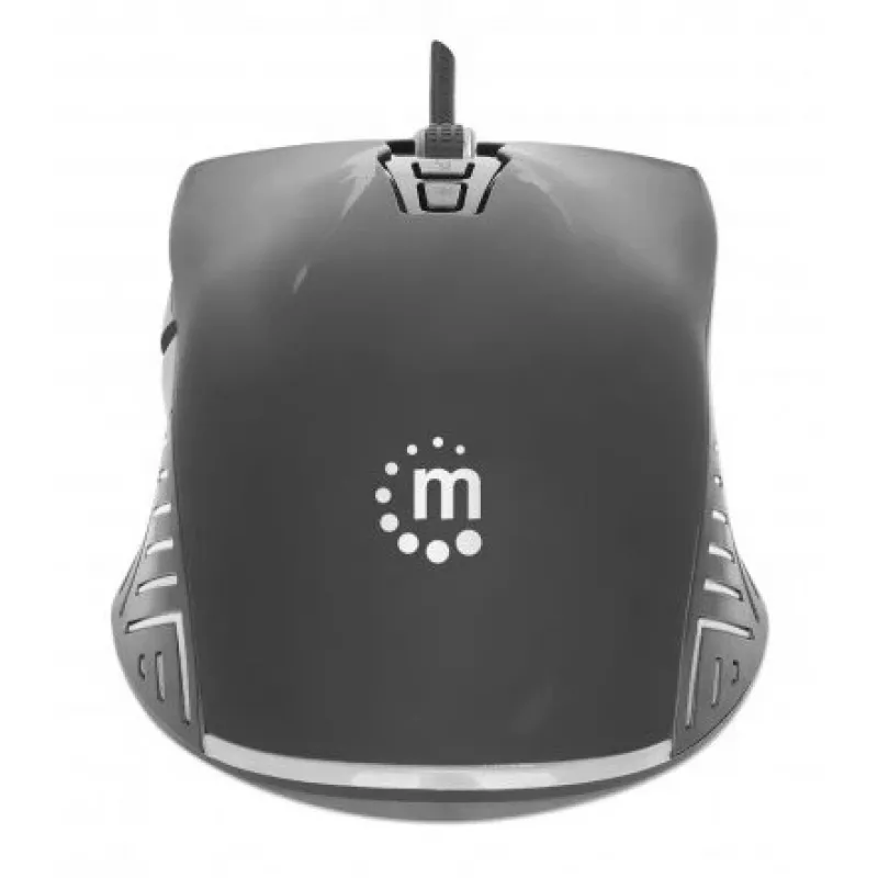 Manhattan Gaming-Maus mit LEDs, kabelgebunden, sieben Tasten, Scrollrad, 7200 dpi, Schwarz mit LED-Beleuchtung, drei Jahre Garantie