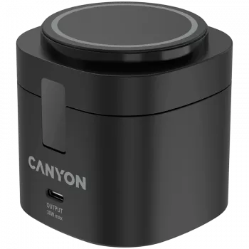 Canyon 4-in-1 Wireless Charging Stand, 30W max, Größe: 70x70x70,3 mm, Gewicht: 414 g, mit 65W Ladegerät und 1 m Kabel, schwarz