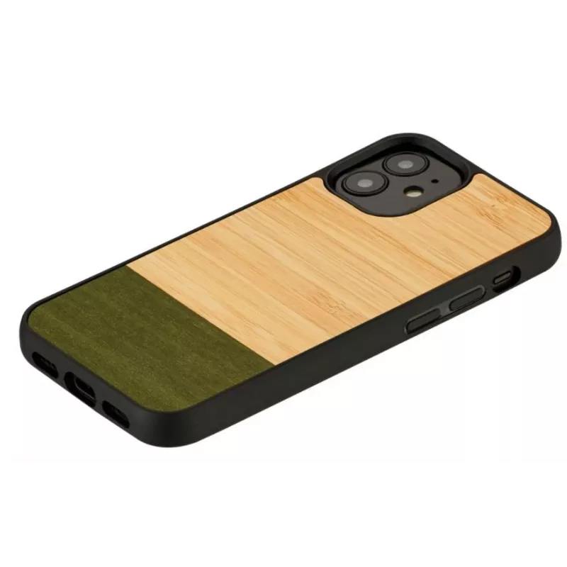 Handyhülle man and wood für iPhone 12 mini – Bambuswald Schwarz