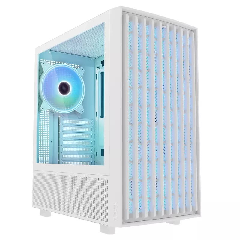 PC-Gehäuse MODECOM BREEZE ARGB Flow MIDI Schwarz — ATX, 3x140mm Front + 1x140mm Rückseite, gehärtetes Glas, USB-C