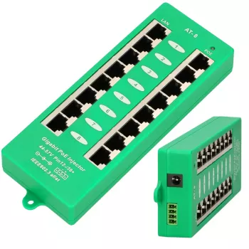 Extralink Gigabit PoE-Injektor 8-Port Aktiv, 8 Ports Gigabit 802.3at/af, Mode A