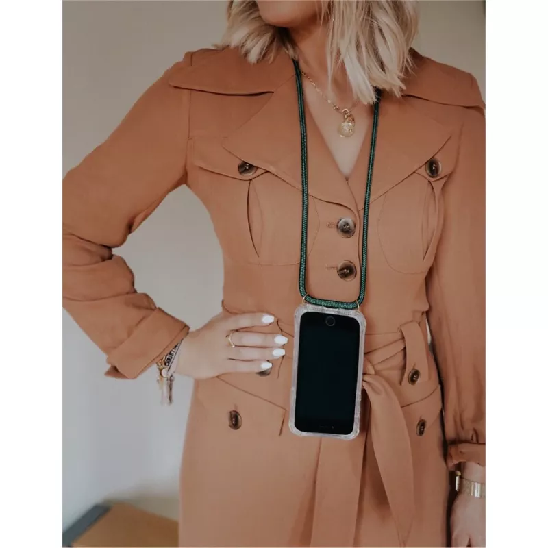 Telefon-Halskettenhülle Lookabe für iPhone X / Xs — Gold mit grünem Band