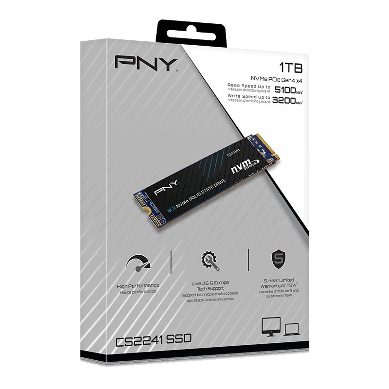 SSD PNY CS2241 M.2 NVMe PCIe 4.0 1 TB – Lesen 5100 MB/s, Schreiben 3200 MB/s