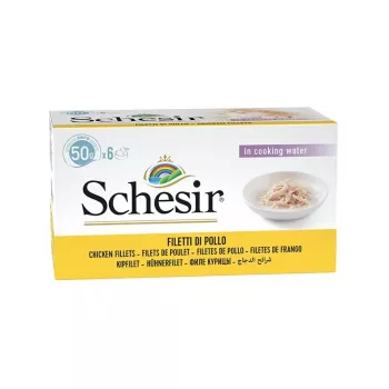 SCHESIR Hähnchenfilets in Brühe - Nassfutter für Katzen - 6x50g