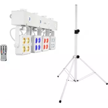 Bühnen-LED-Lichtset EUROLITE KLS-180 Weiß mit BS-2 Lautsprecherstativen, weiß