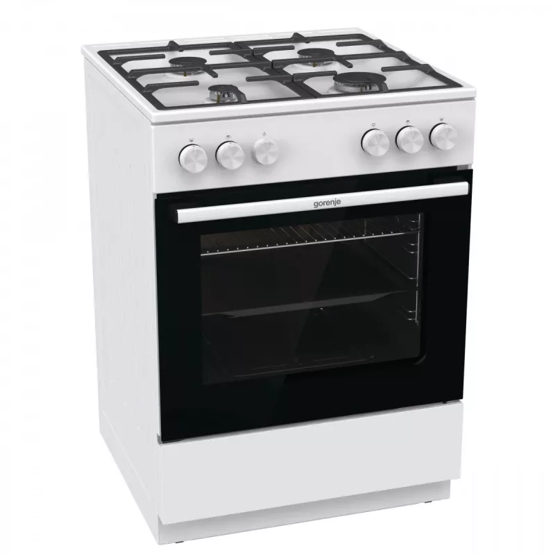 Freistehender Gasherd Gorenje GG6A10WFFM, weiß, 4-Flammen-Kochfeld, 72 L Gasbackofen, Drehregler vorne