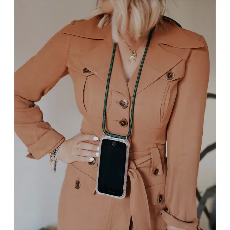 Handyhalskette Lookabe loo014 für iPhone XR – gold-grüne Schutzhülle mit Gurt