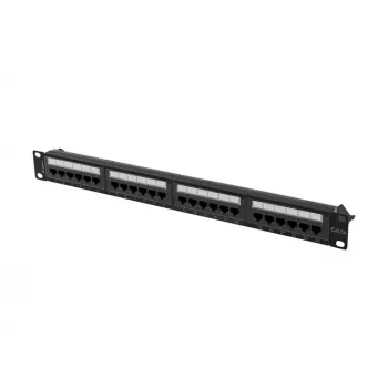 Patchpanel 1U LANBERG PPUA-1024-B, 24 Ports, Cat6a, U/UTP, 1U Rack, Tiefe 102 mm, Metall, schwarz
