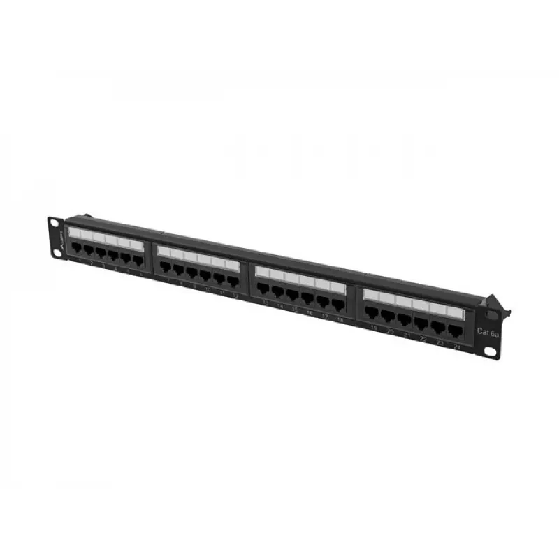 Patchpanel 1U LANBERG PPUA-1024-B, 24 Ports, Cat6a, U/UTP, 1U Rack, Tiefe 102 mm, Metall, schwarz