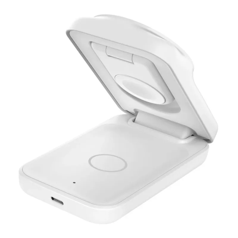 Indoor-Ladegerät Belkin UltraCharge 25W Qi2 3-in-1 Magnetisches Ladegerät EU Weiß Quadratisch