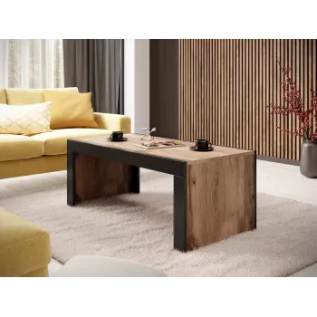Couchtisch Cama Meble MILA 120x60x50 cm Wotan-Eiche-Platte, schwarzes Gestell