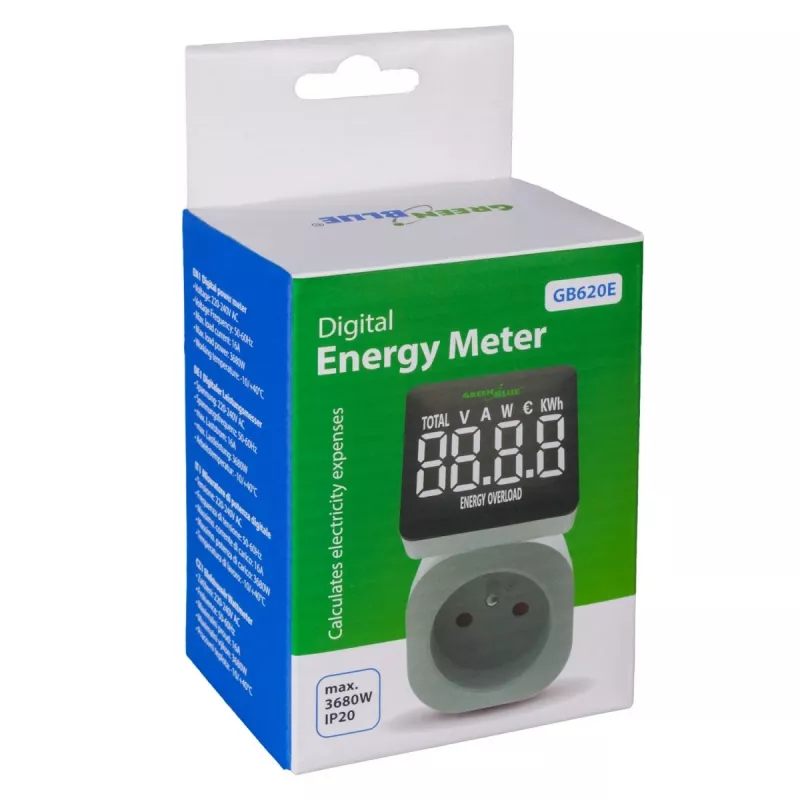 Energie-Wattmeter GreenBlue GB620E für 220-V-Netz, max. 16 A, steckbarer Strom-/Energiezähler