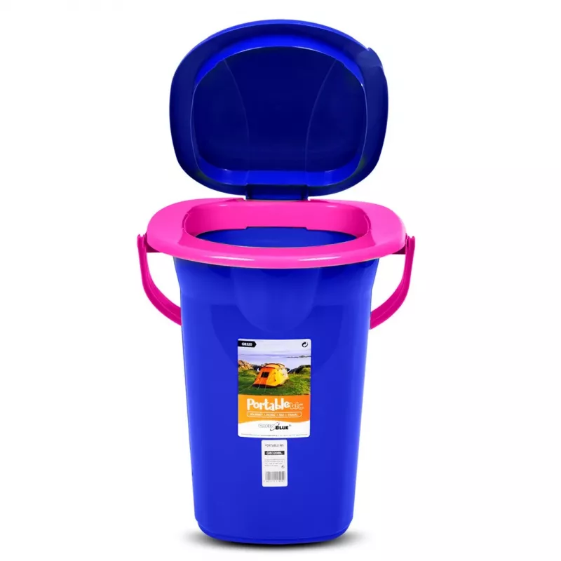 GreenBlue GB320BR 19L tragbarer Camping-Toiletteneimer Reise Festival mit Griff abnehmbarer Sitz - Marineblau & Pink