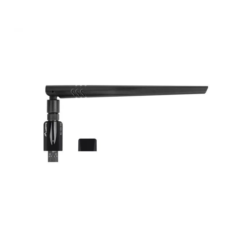 Interne WLAN-Karte LANBERG NC-1200-WIE — Dualband-USB-WLAN-Adapter, RTL8812BU, bis zu 1200 Mbit/s, externe 2x2 Antennen (5 dBi), schwarz