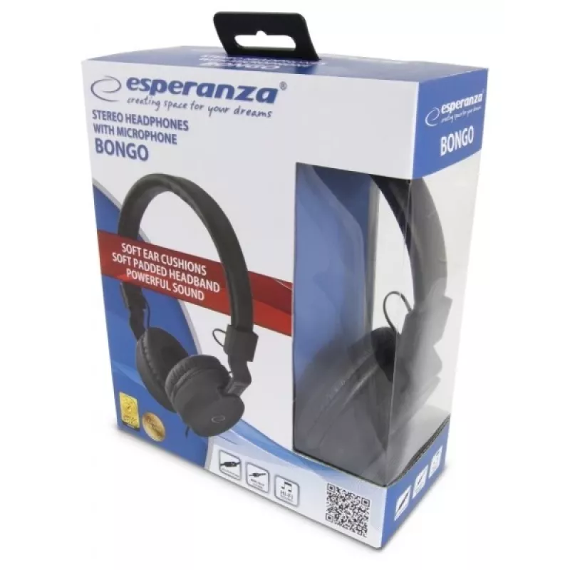 Kopfhörer ESPERANZA BONGO EH212K — kabelgebunden, Kopfbügel, 20–20000 Hz, 1,5 m Kabel, schwarz