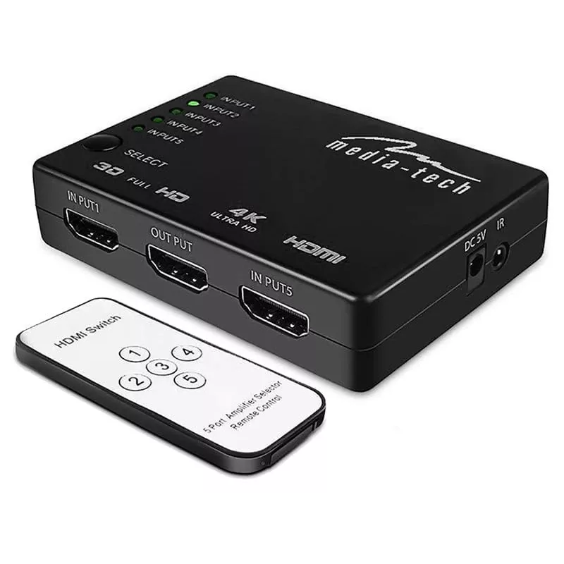 HDMI-Umschalter MEDIA-TECH MT5207, 5x HDMI-Eingänge, 1x HDMI-Ausgang, schwarz