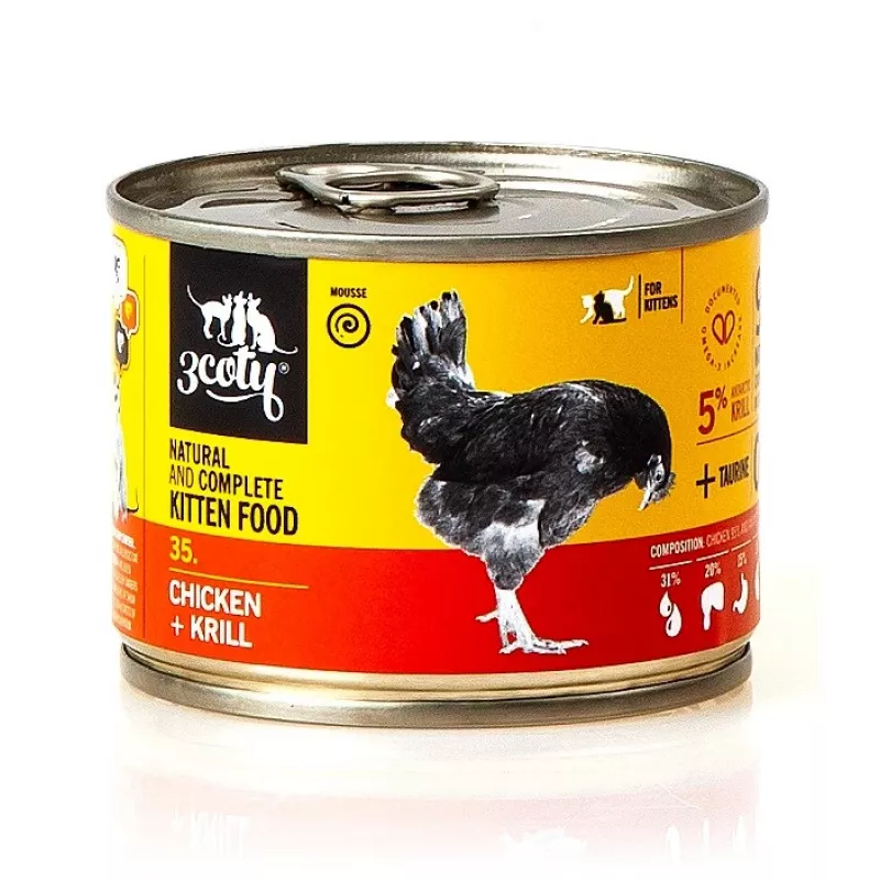 Nassfutter für Katzen 3coty 3COTY 35 Huhn & Krill für Kätzchen 180 g, Alleinfuttermittel
