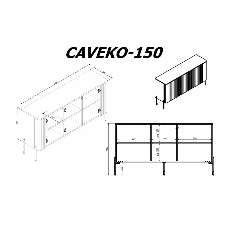 Cama VERA Kommode 150x40x80 schwarz matt