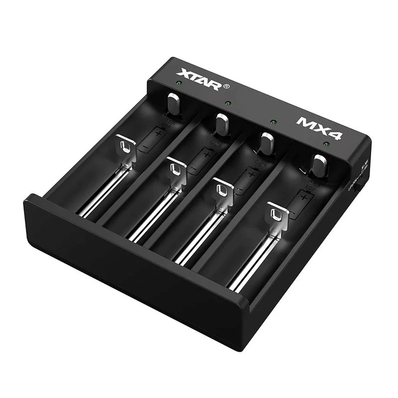 Ladegerät XTAR MX4 4-Slot Universal Li-Ion NiMH USB-C, schwarz, unterstützt 4 Batterien