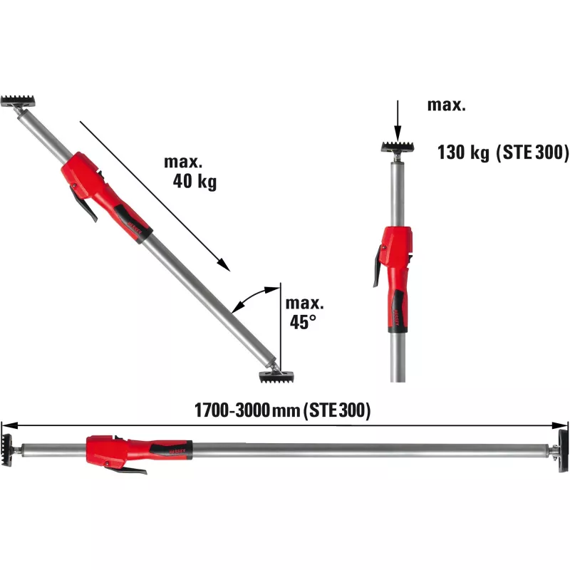 Trockenbaustütze Bessey STE300 mit höhenverstellbarem Stativfuß, schwarz/rot/silber