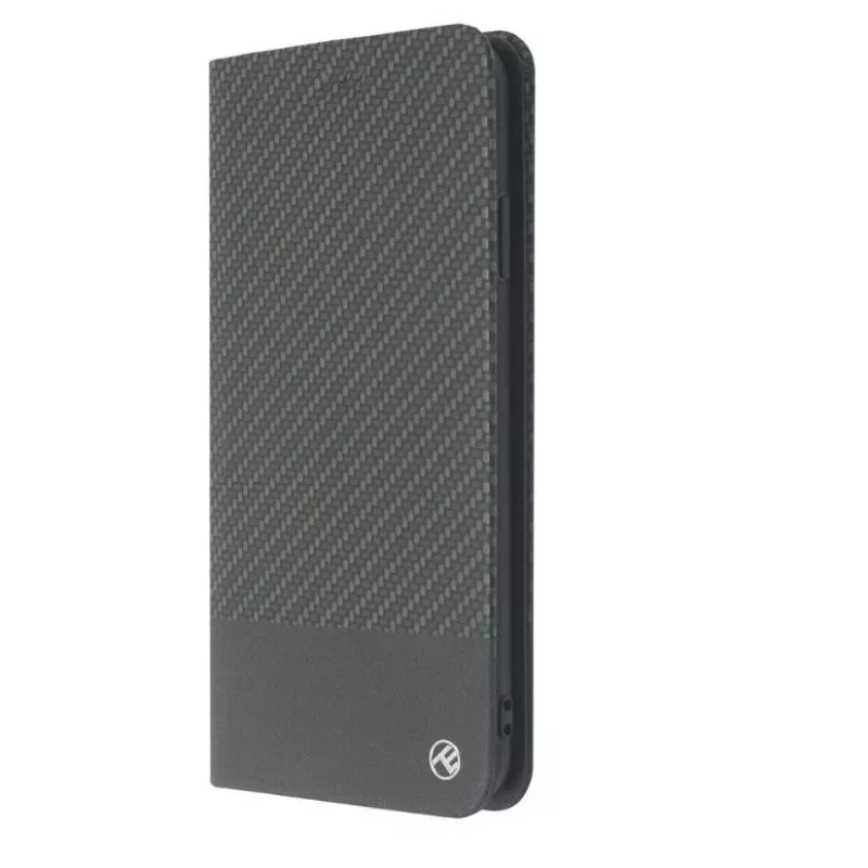 Telefon-Buchhülle Tellur für iPhone XS Max – schwarzes Karbon-Finish, Folio-Brieftaschenstil