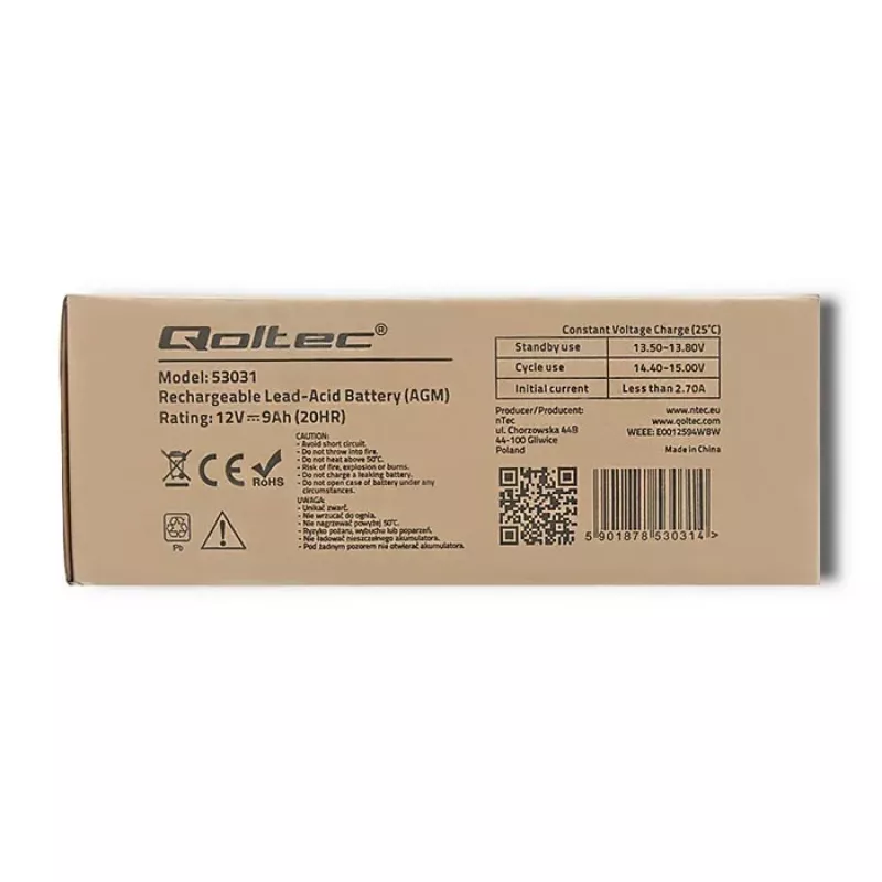 USV-Batterie QOLTEC 53031 12V 9Ah grün, 152×94×65 mm, 2,35 kg