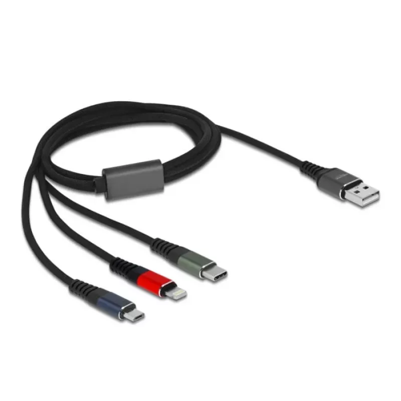 Delock - Lightning-Kabel, nur zum Aufladen - USB männlich bis Micro-USB Typ B, Lightning, USB-C männlich - 1,0m - Schwarz (87277)