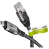 Ethernet-Kabel USB-C 3.2 Gen2 Stecker > RJ-45 Stecker (schwarz/Silber, 5 Meter, geflochtenes Textilmantel)