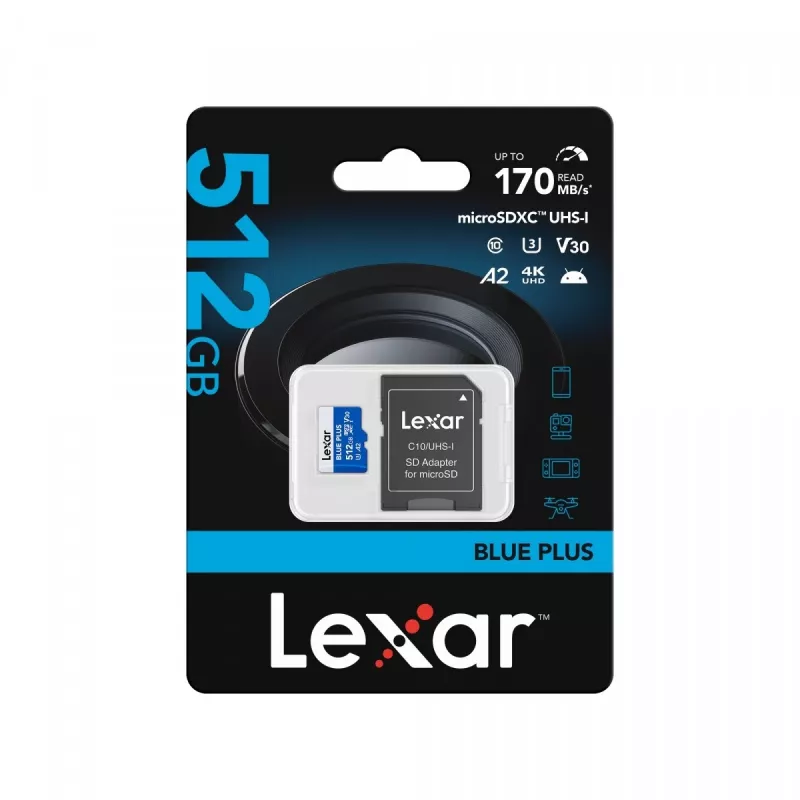 MicroSDXC-Speicherkarte Lexar BLUE PLUS 512 GB, UHS‑I, Lesen 170 MB/s, U3/V30