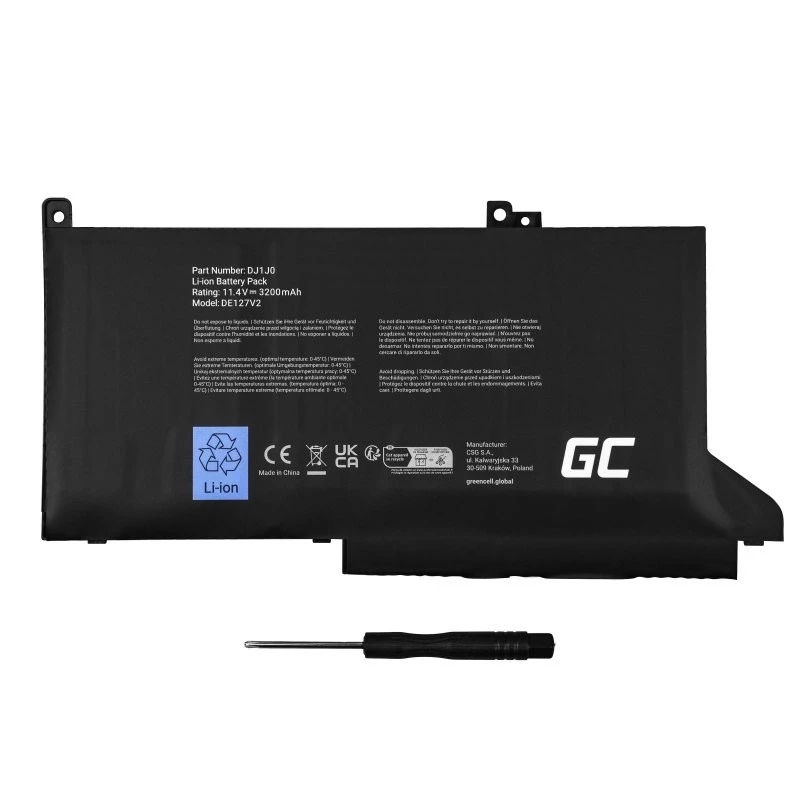 Battery Grün Cell DE127V2 for DELL Latitude — 11.4 V LiPo 2700 mAh, 3-cell, Schwarz