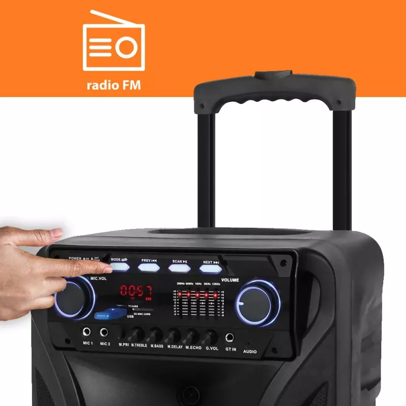 Tragbarer Karaoke-Lautsprecher MANTA SPK5021PRO 20W, 12-Zoll-Tieftöner, 80W RMS, Bluetooth, Akkulaufzeit bis zu 5 Std., SD/USB, Mikrofon- und Gitarreneingänge